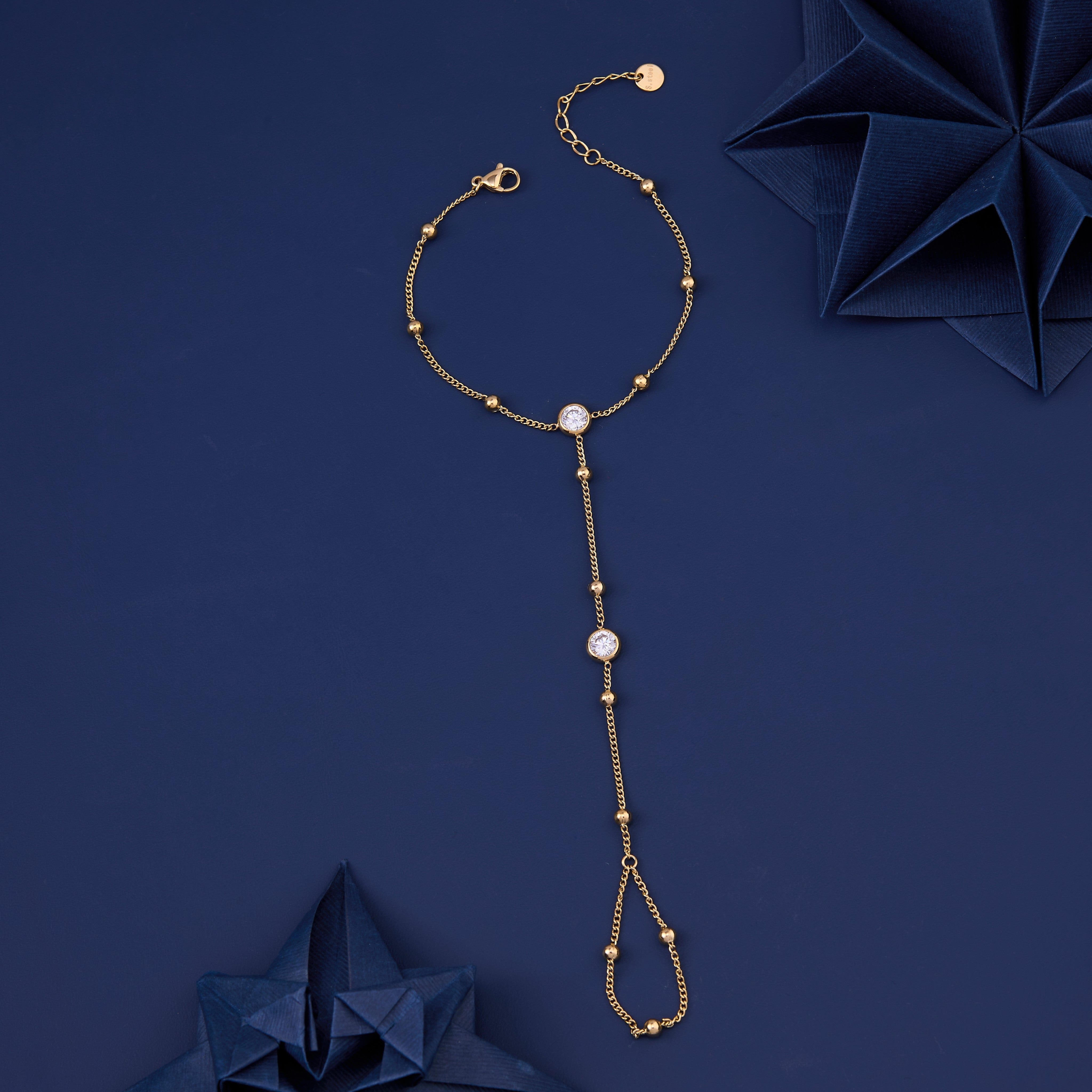 Azure Elegance Ring Chain Bracelet