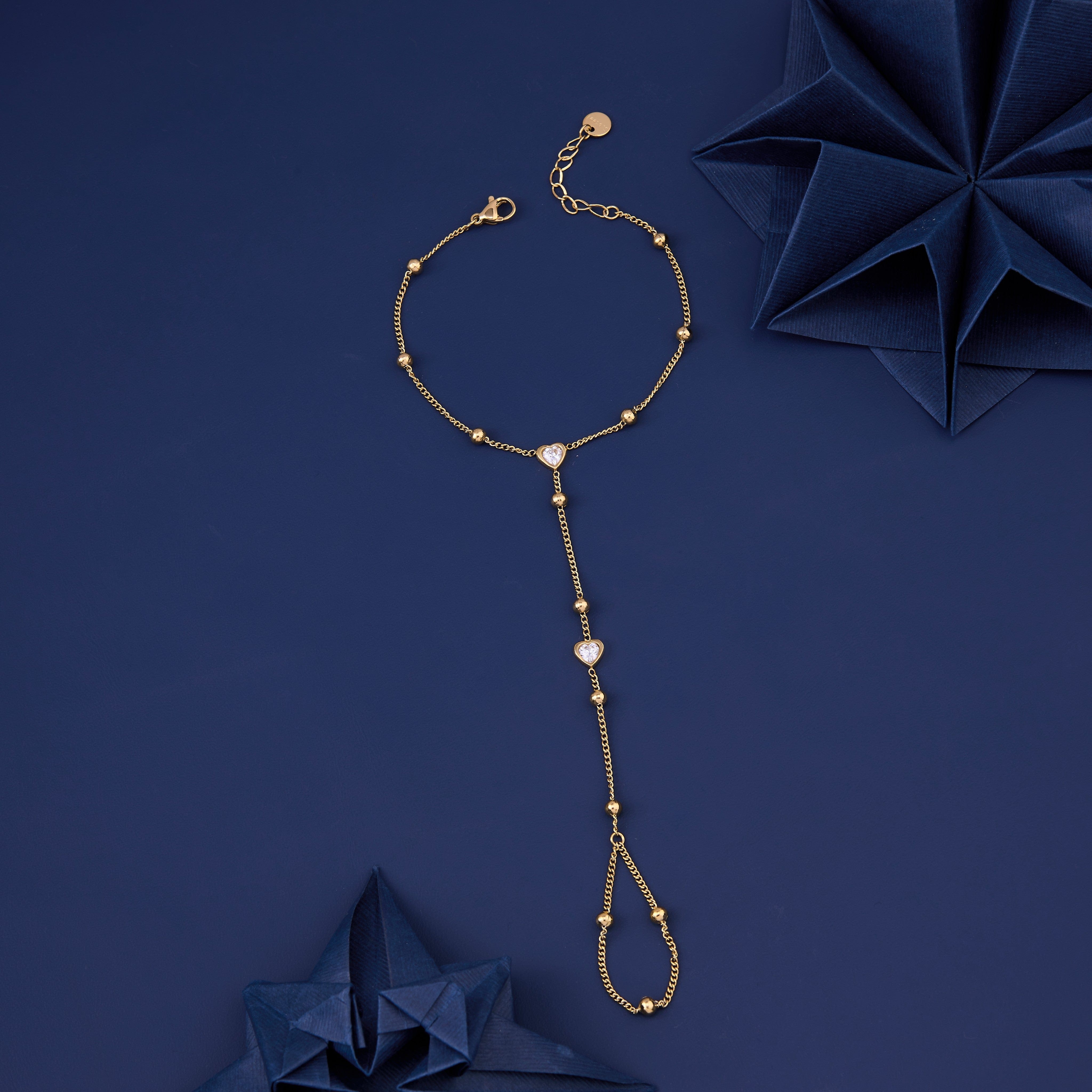 Heart of Gold Ring Chain Bracelet