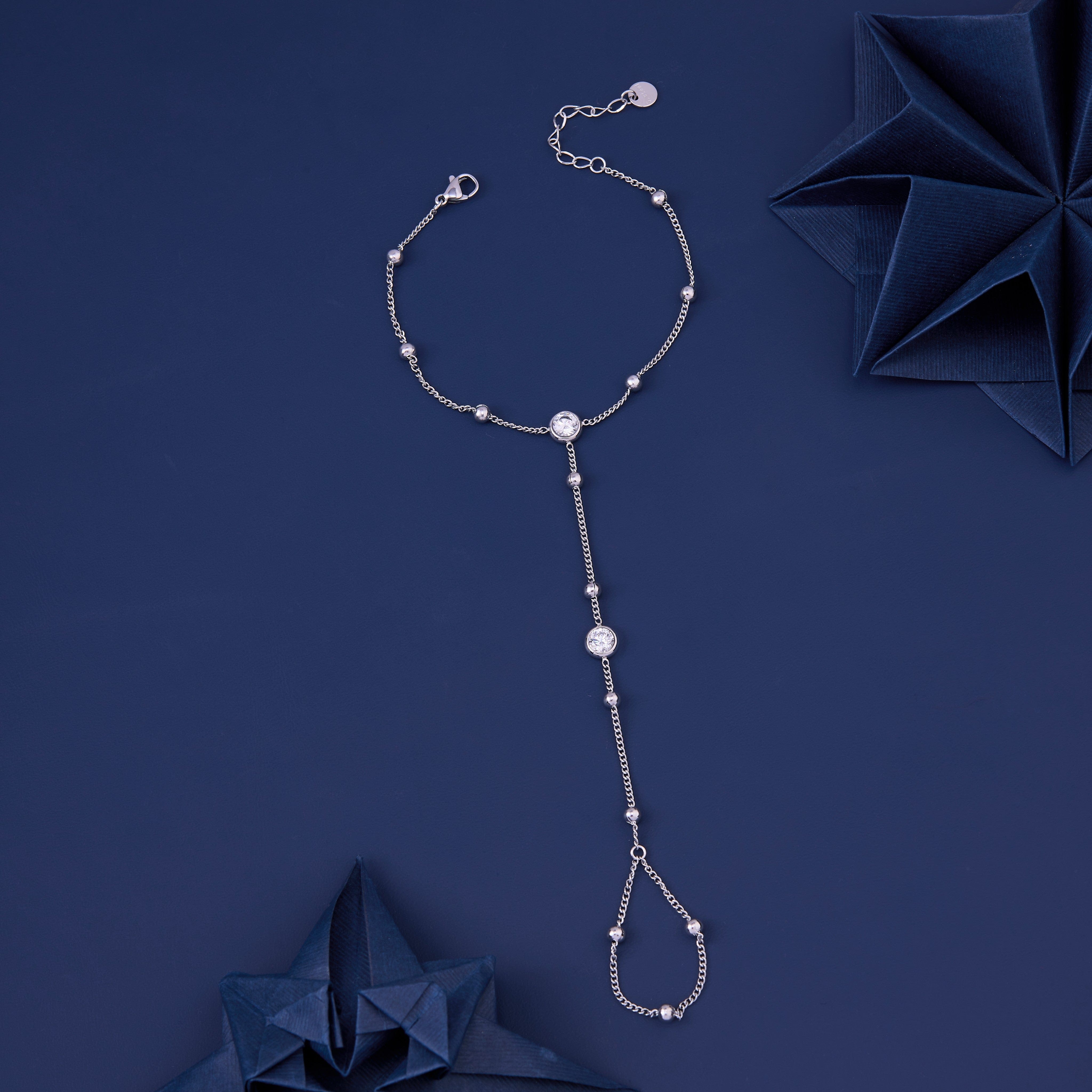 Silver Cascade Ring Chain Bracelet