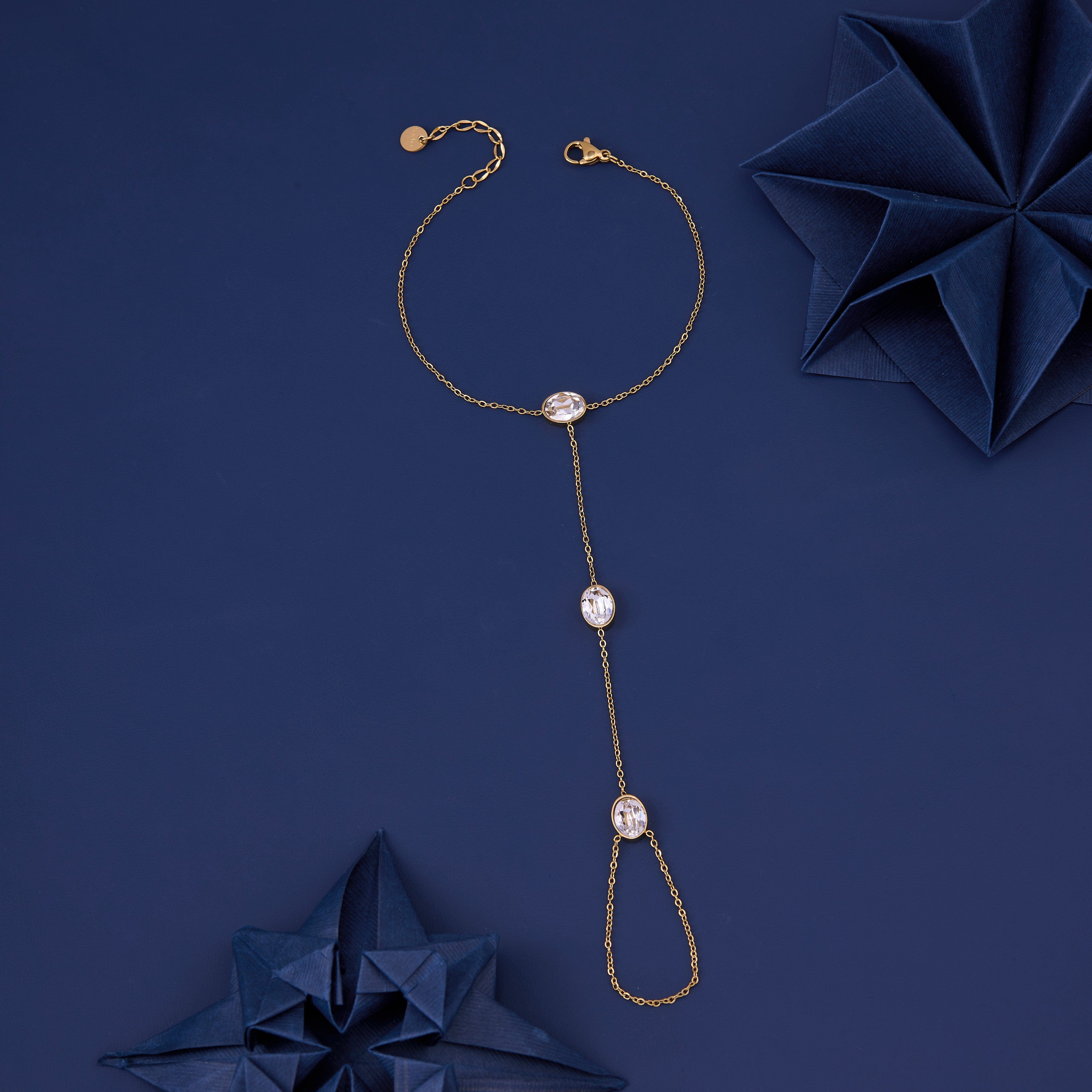 Golden Petal Ring Chain Bracelet