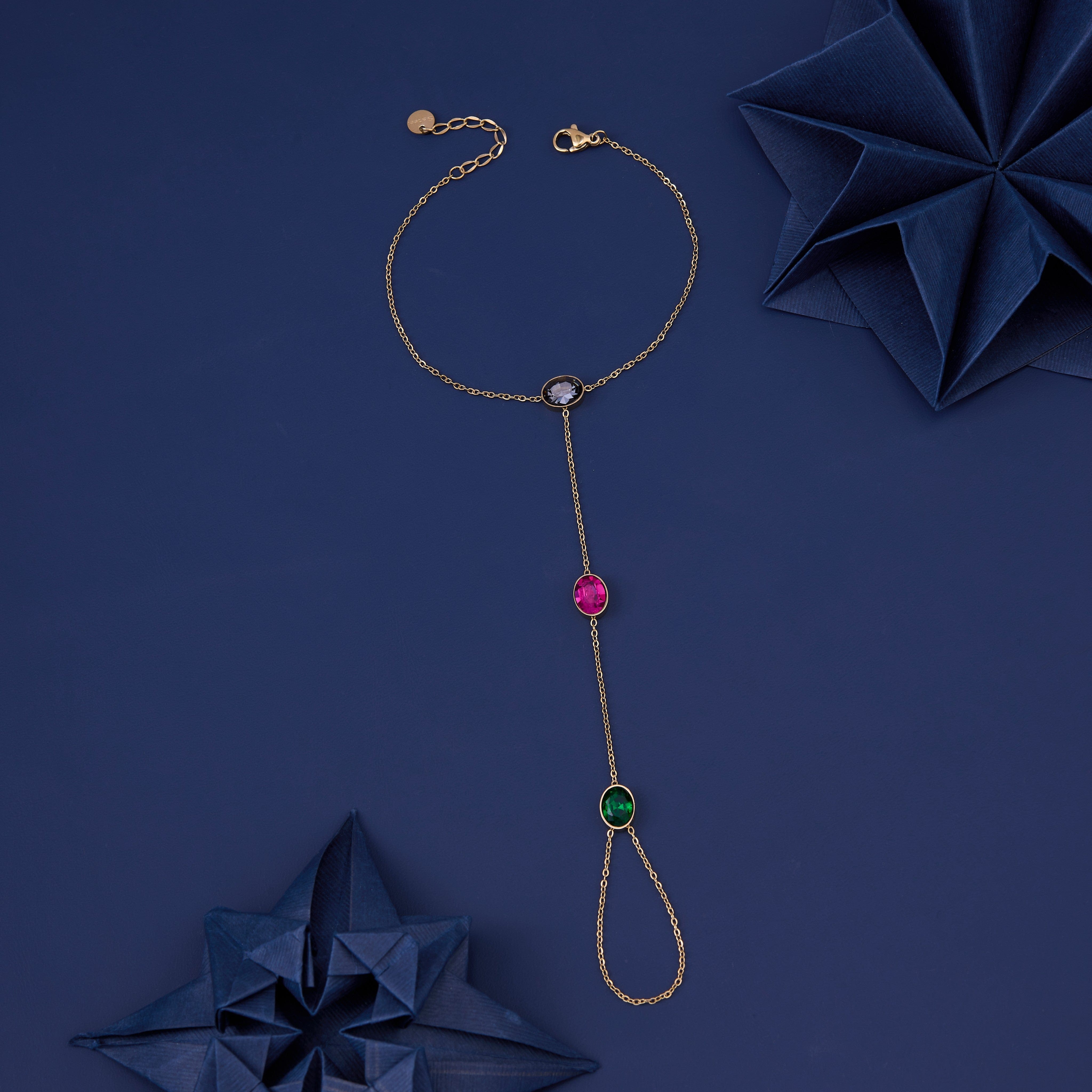 Multi Stone Gold Ring Chain Bracelet