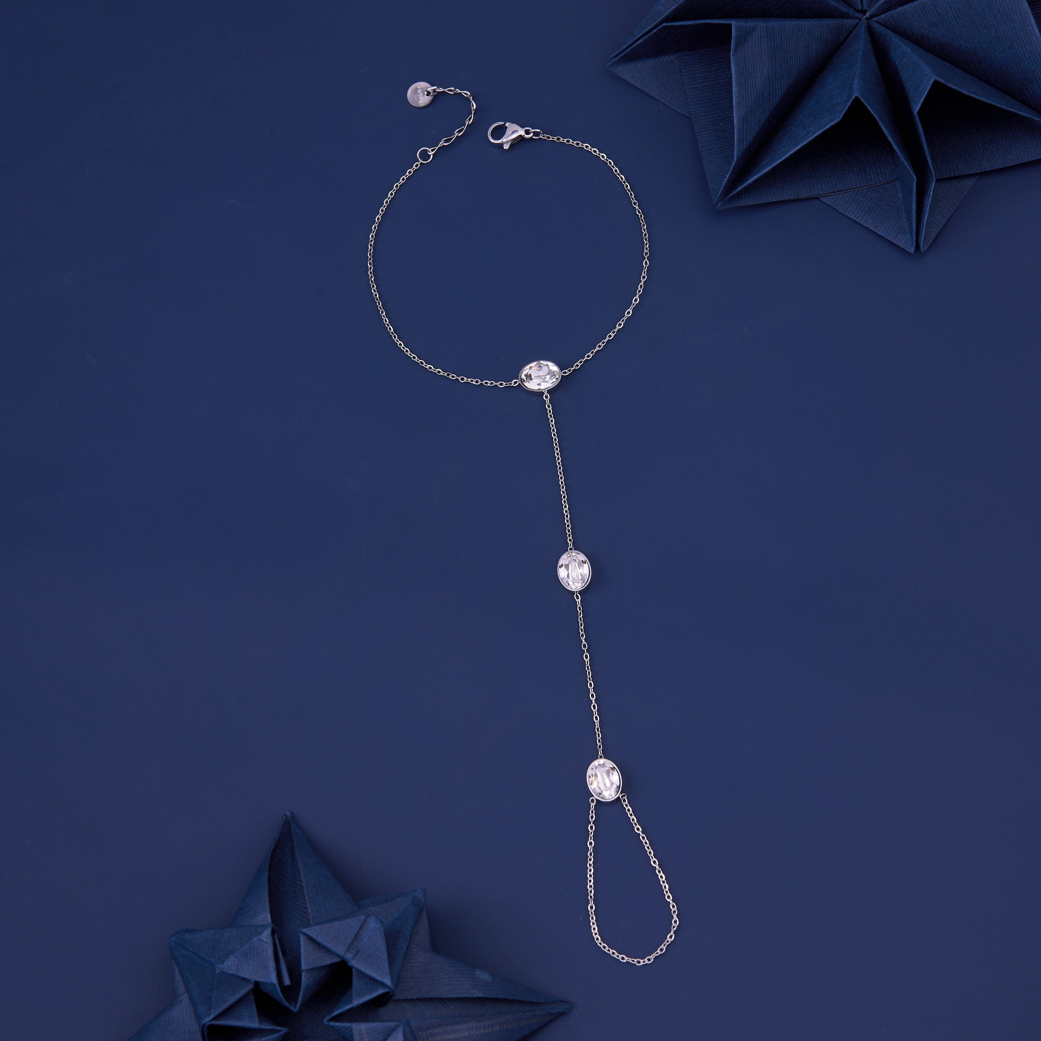 Origami Silver Charm Ring Chain Bracelet