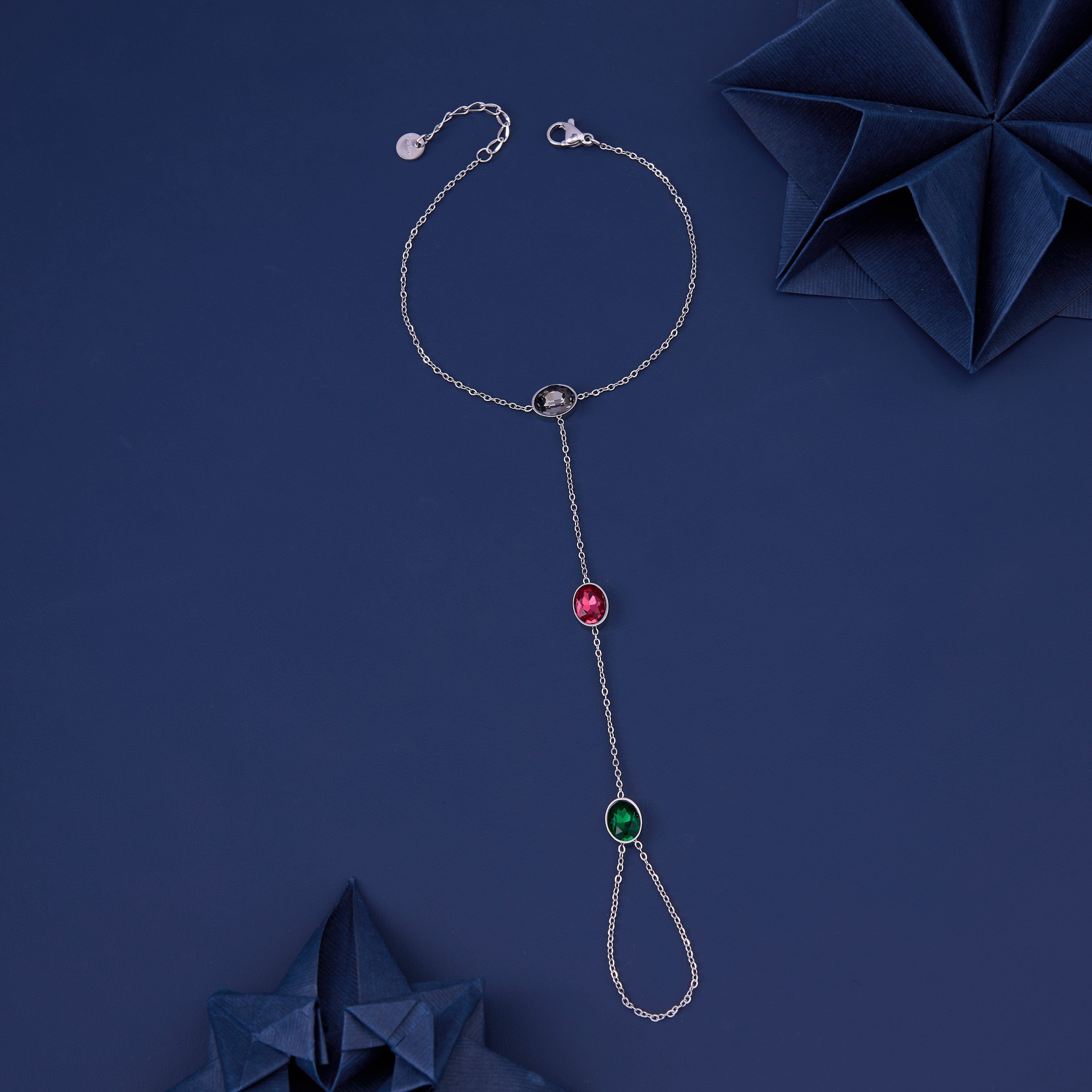 Multi Stone Silver Ring Chain Bracelet