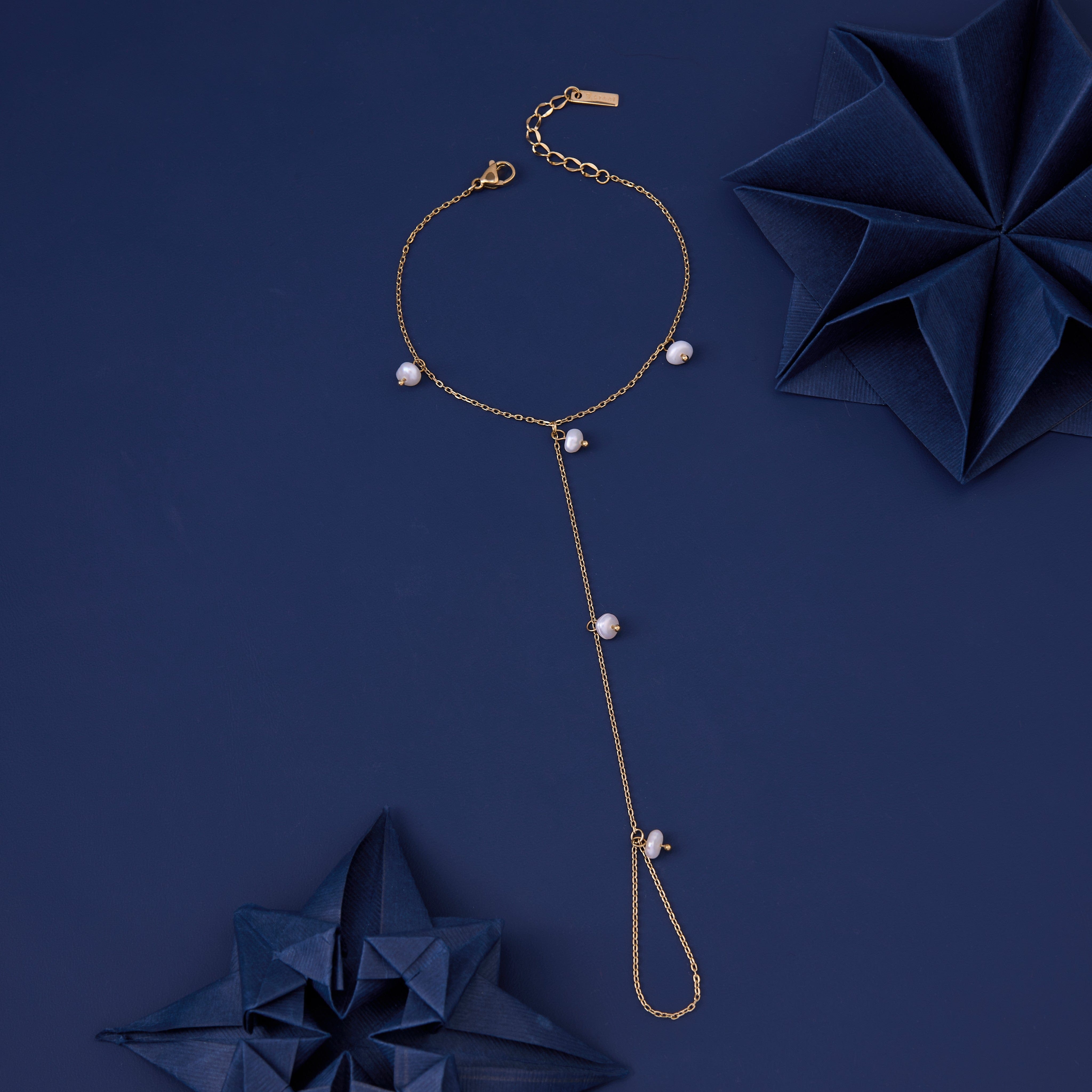 Pearl Blossom Gold Ring Chain Bracelet