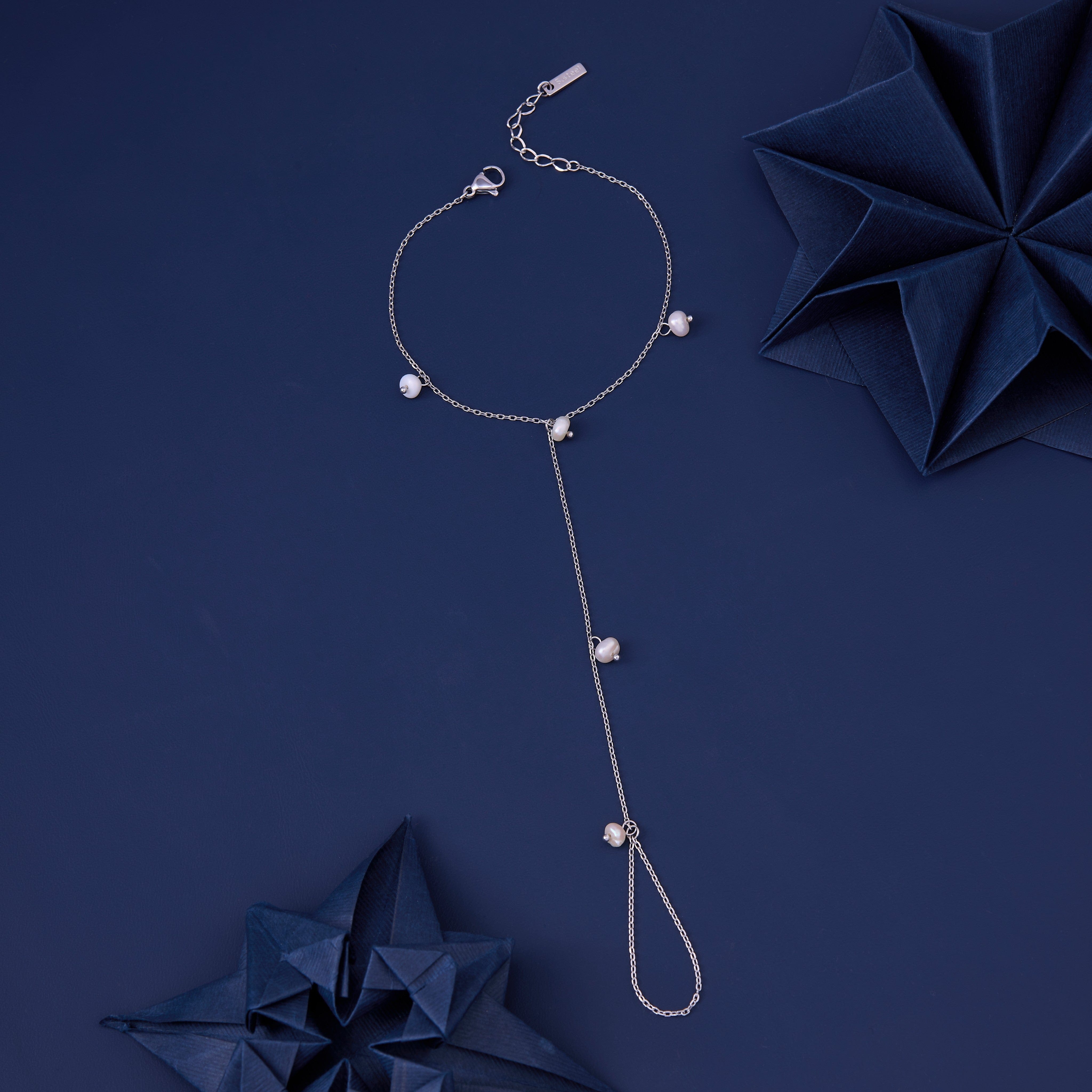 Pearl Blossom Silver Ring Chain Bracelet