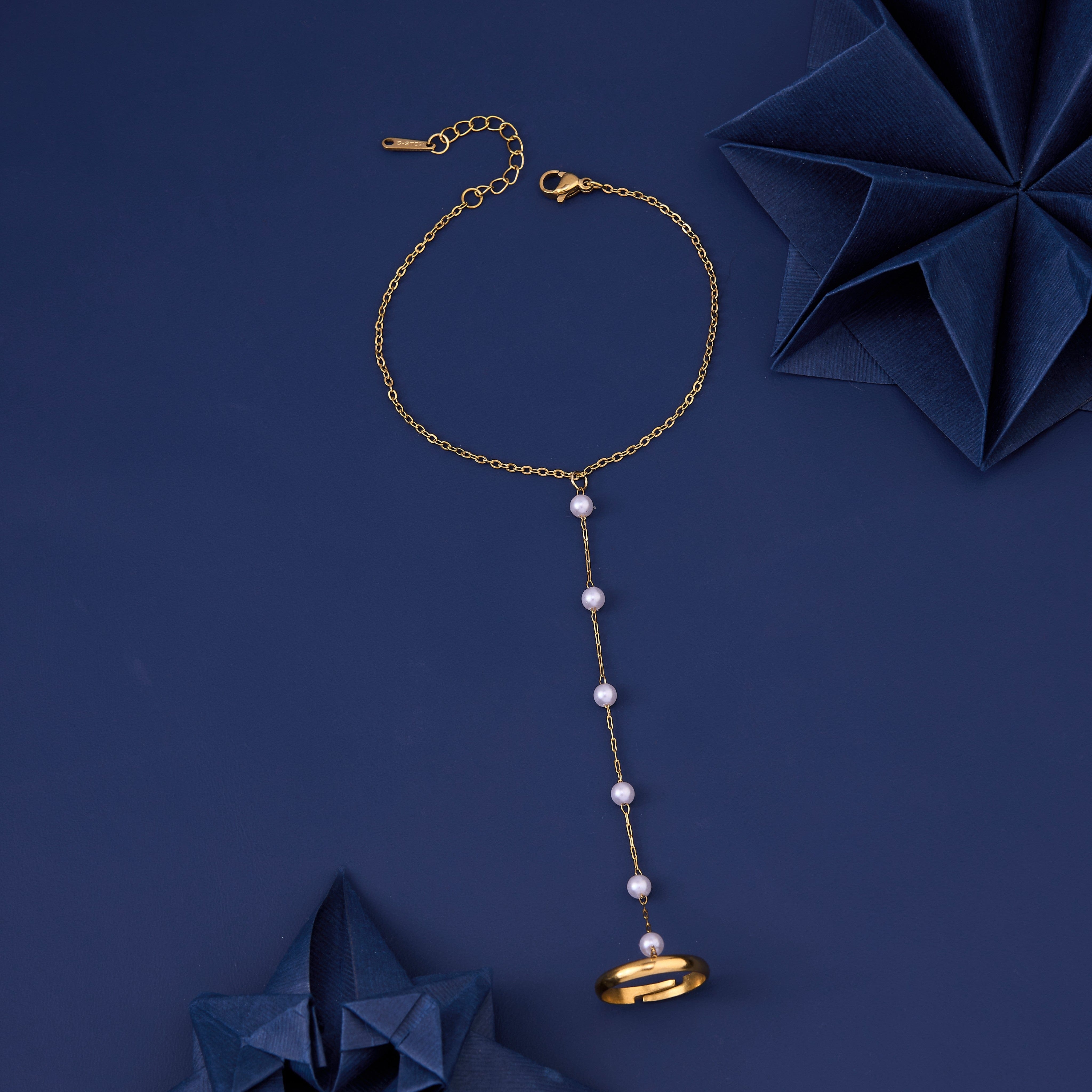 Whisper Pearl  Ring Chain Bracelet