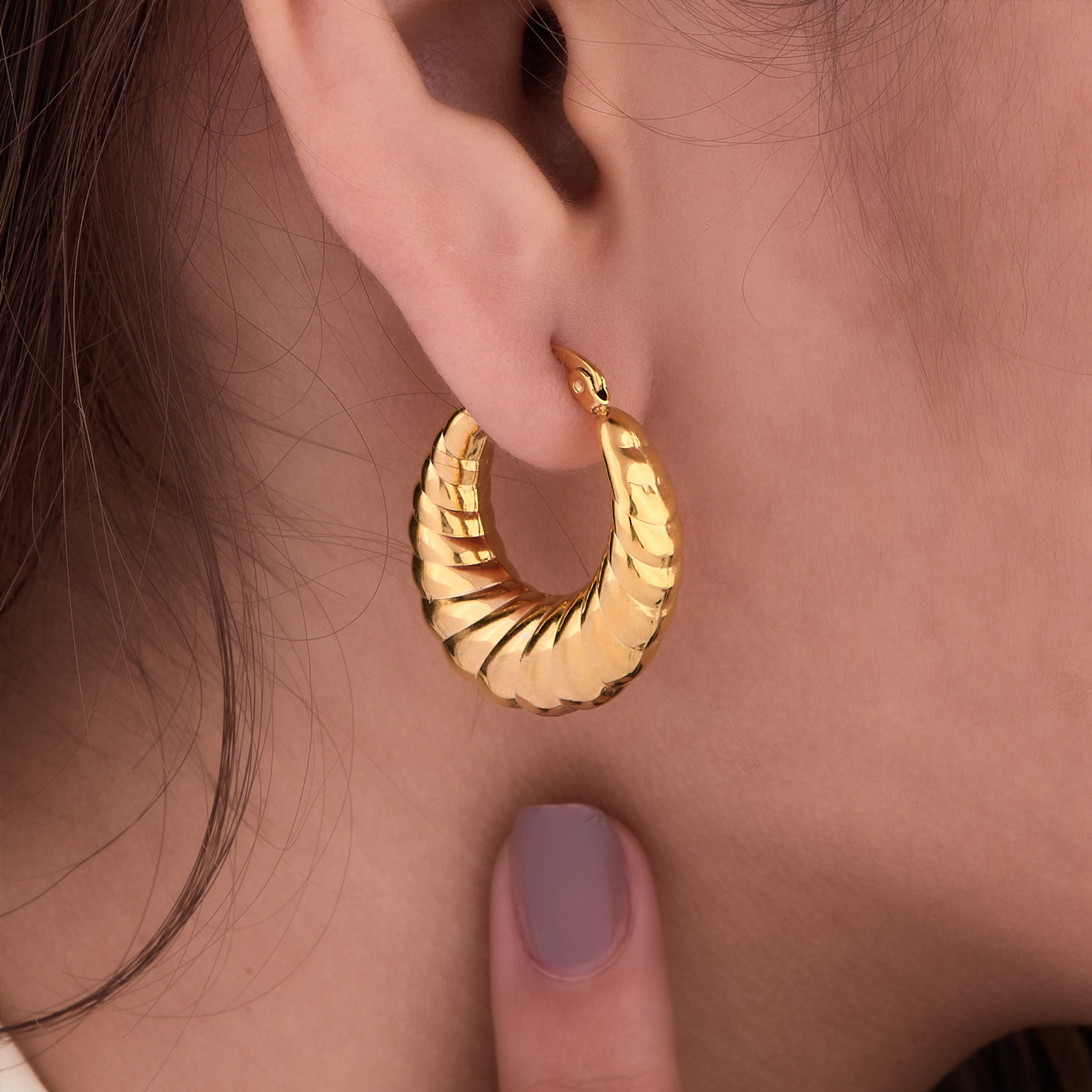 Lavish Giftz Golden Croissant Delight Hoop Earrings