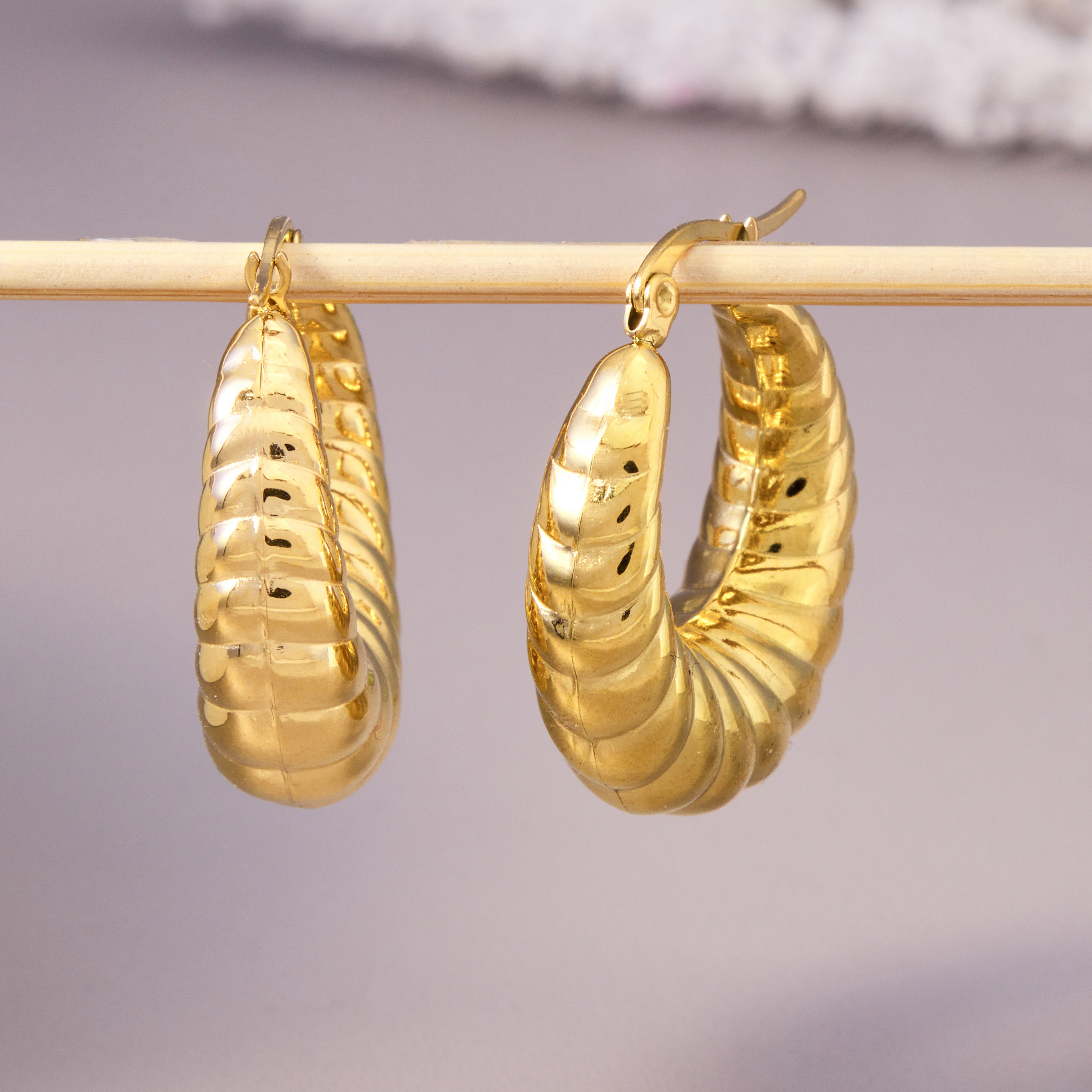 Lavish Giftz Golden Croissant Delight Hoop Earrings