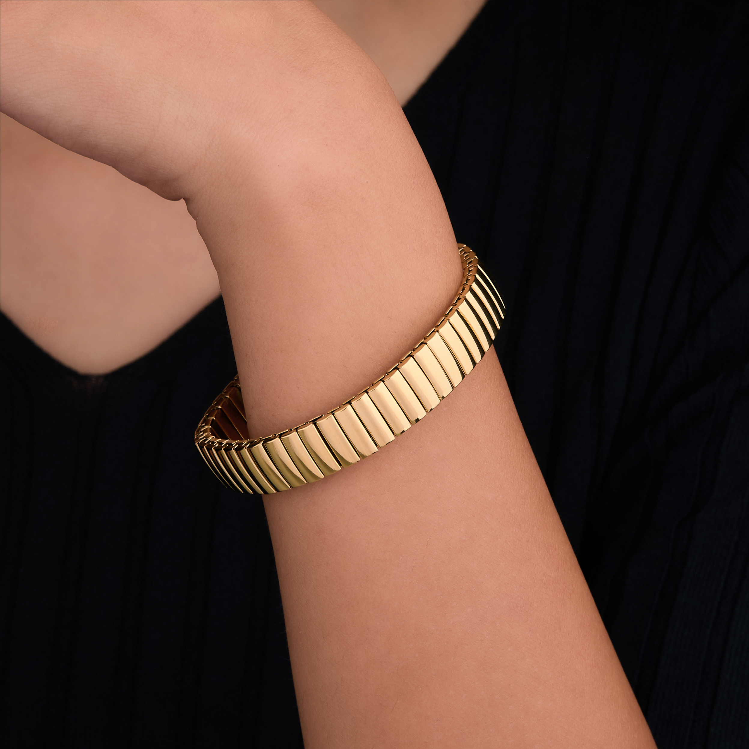 Stainless Steel Metallic Rectangle Bars Elastic Bracelet