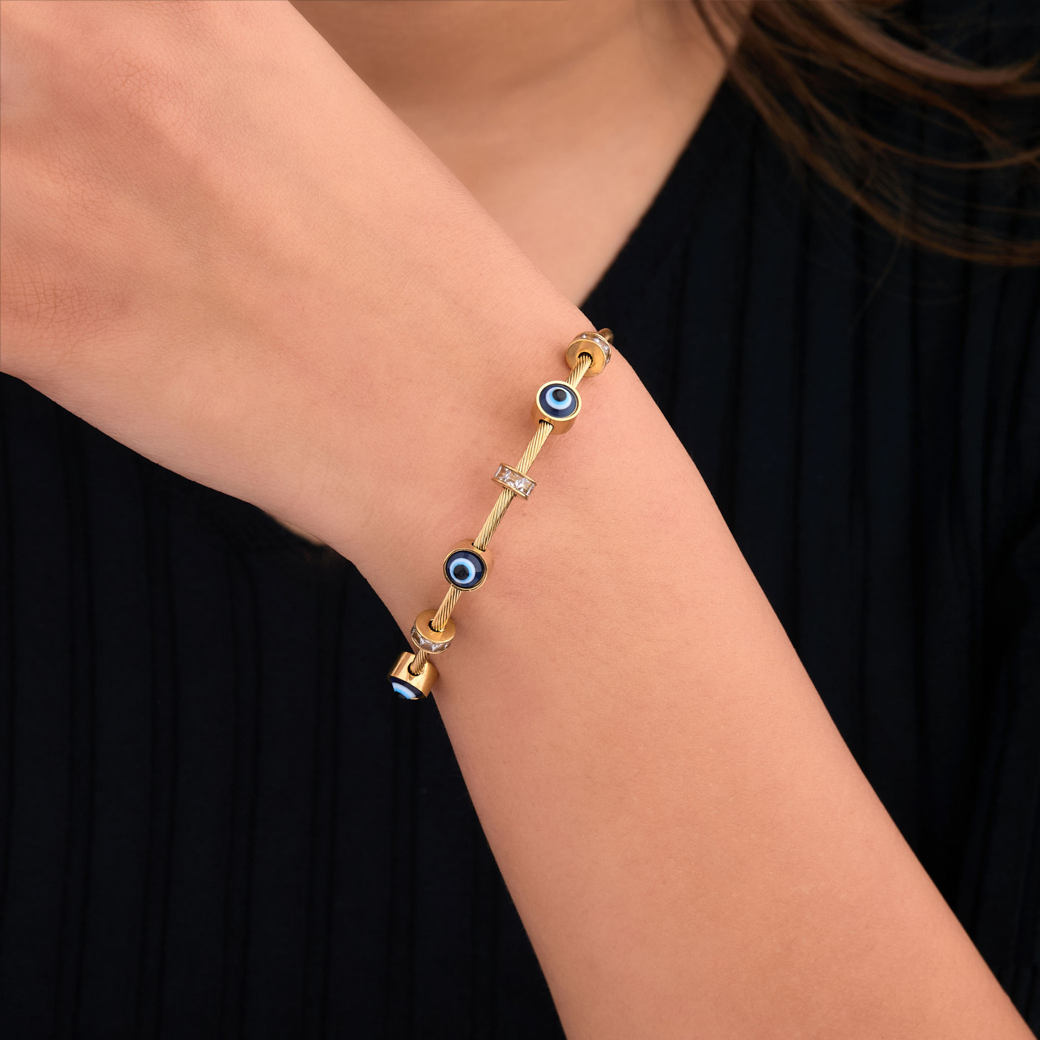 Gold Evil Eye Charm Bracelet