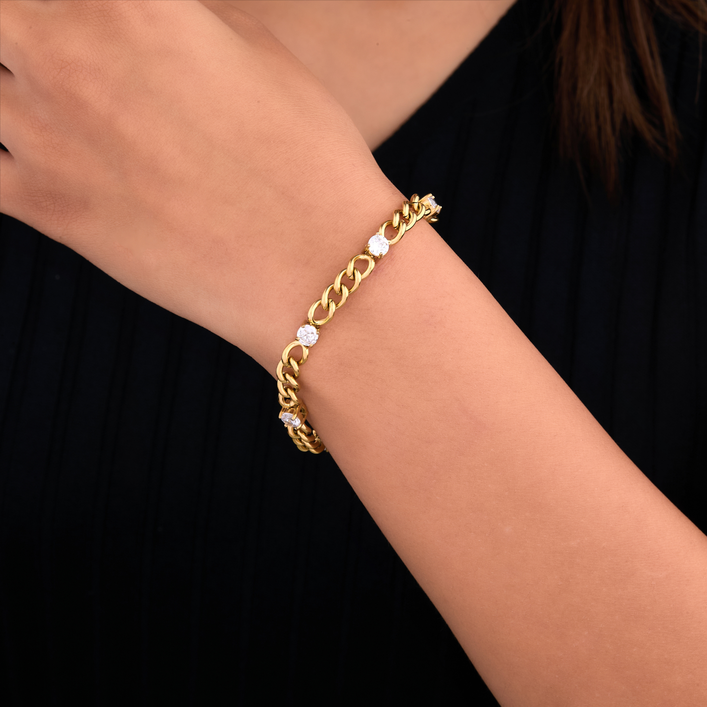 Cru Cz Diamond Gold Chain Bracelet
