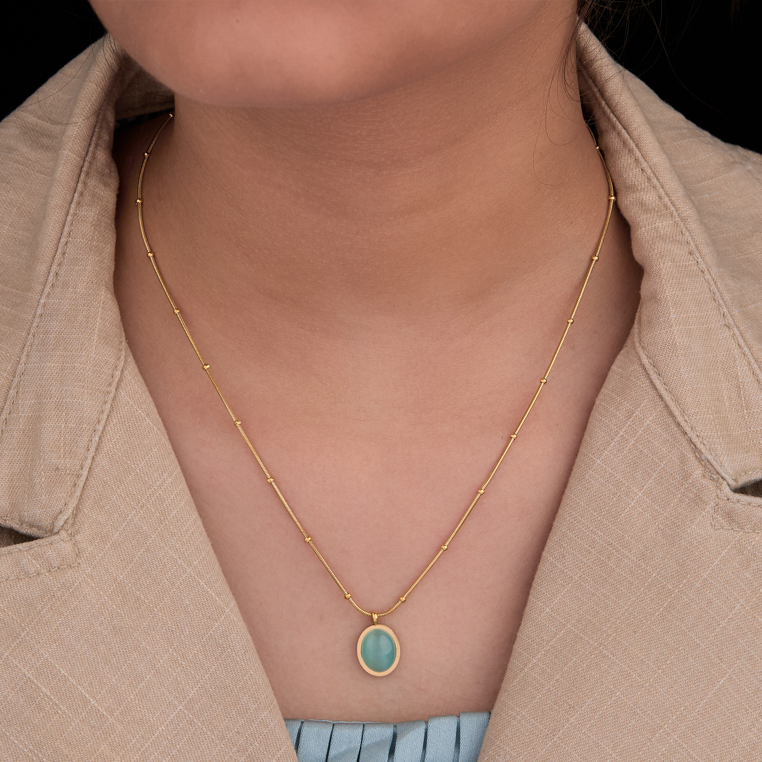 Aqua Turquoise Oval Necklace