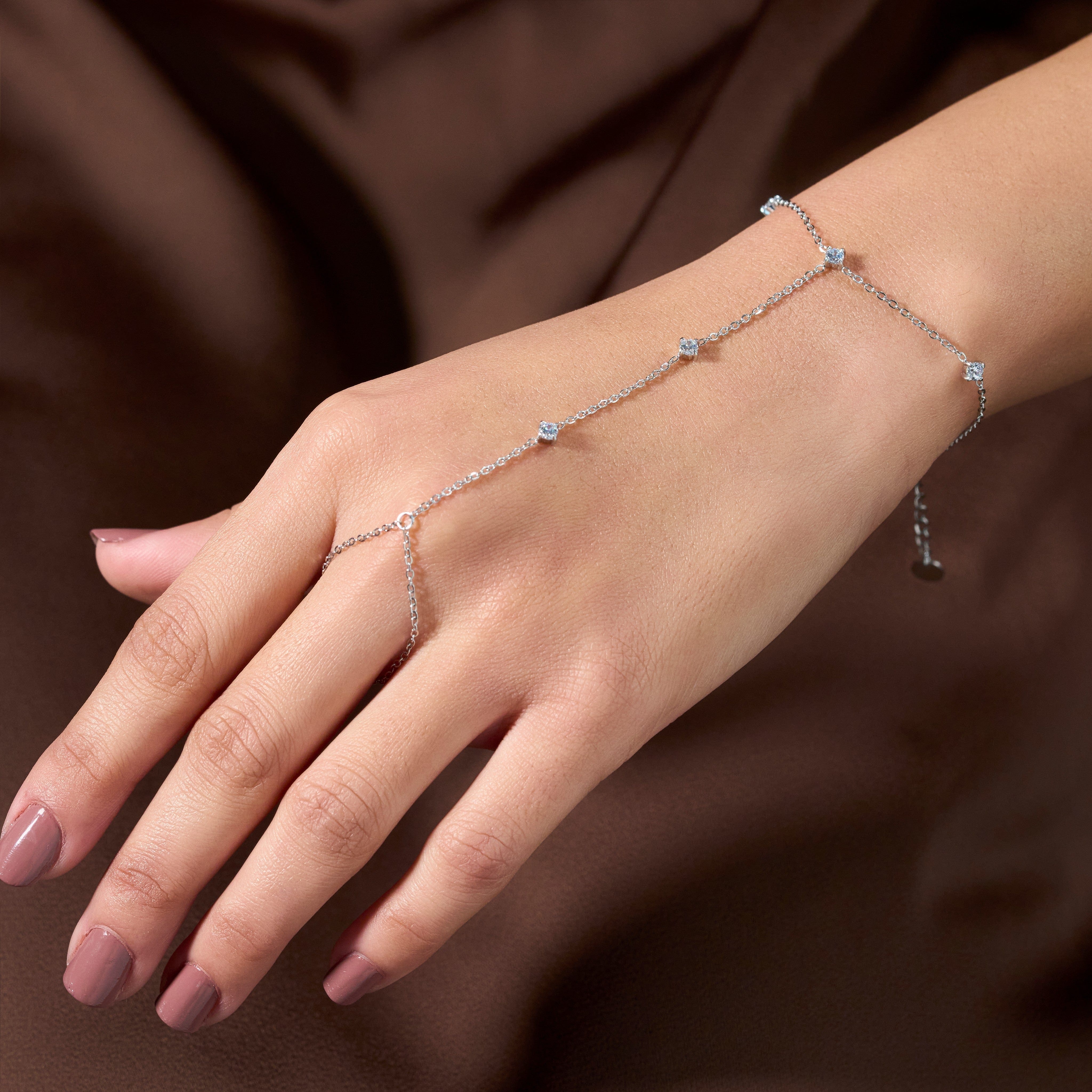 Dazzle Silver Ring Chain Bracelet