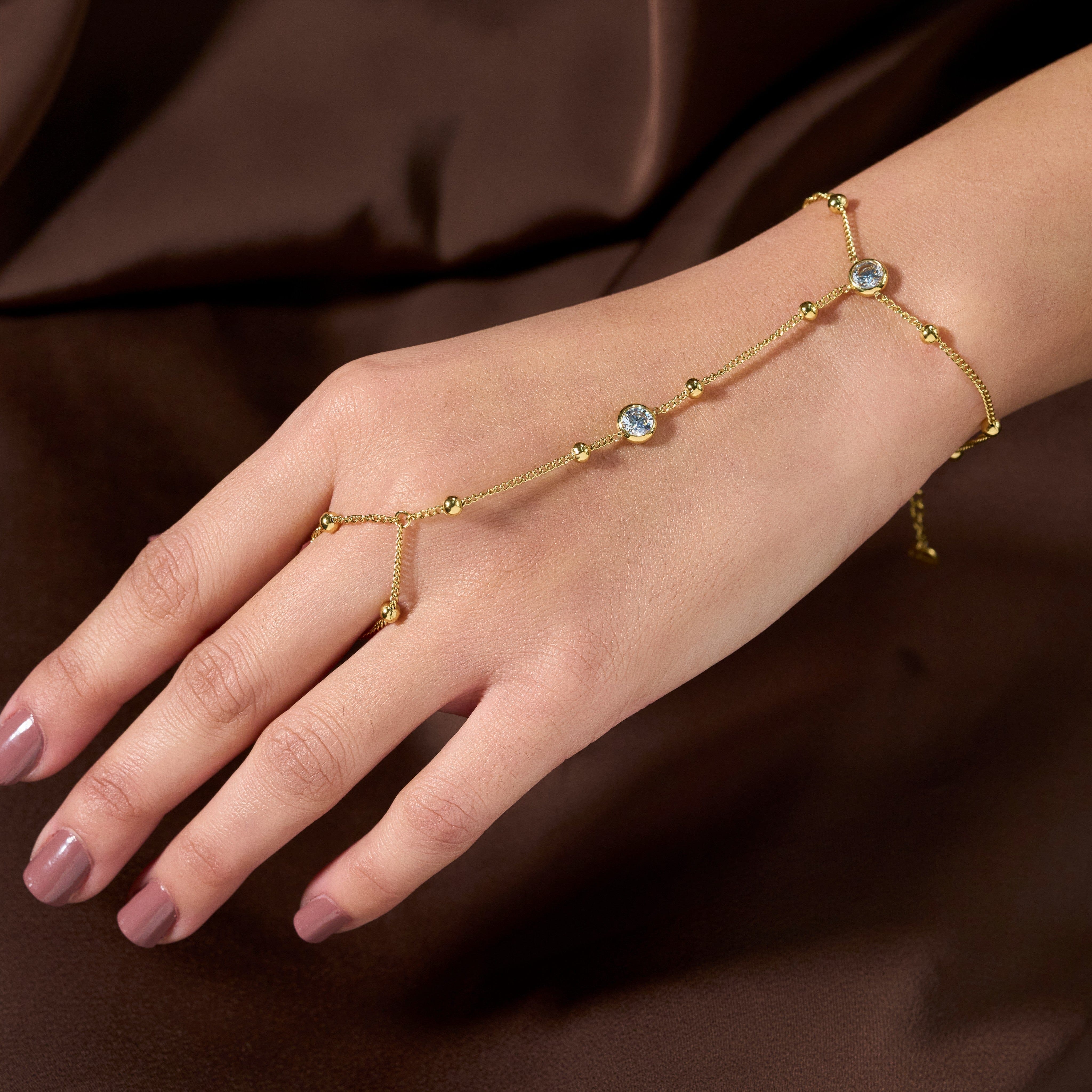 Azure Elegance Ring Chain Bracelet