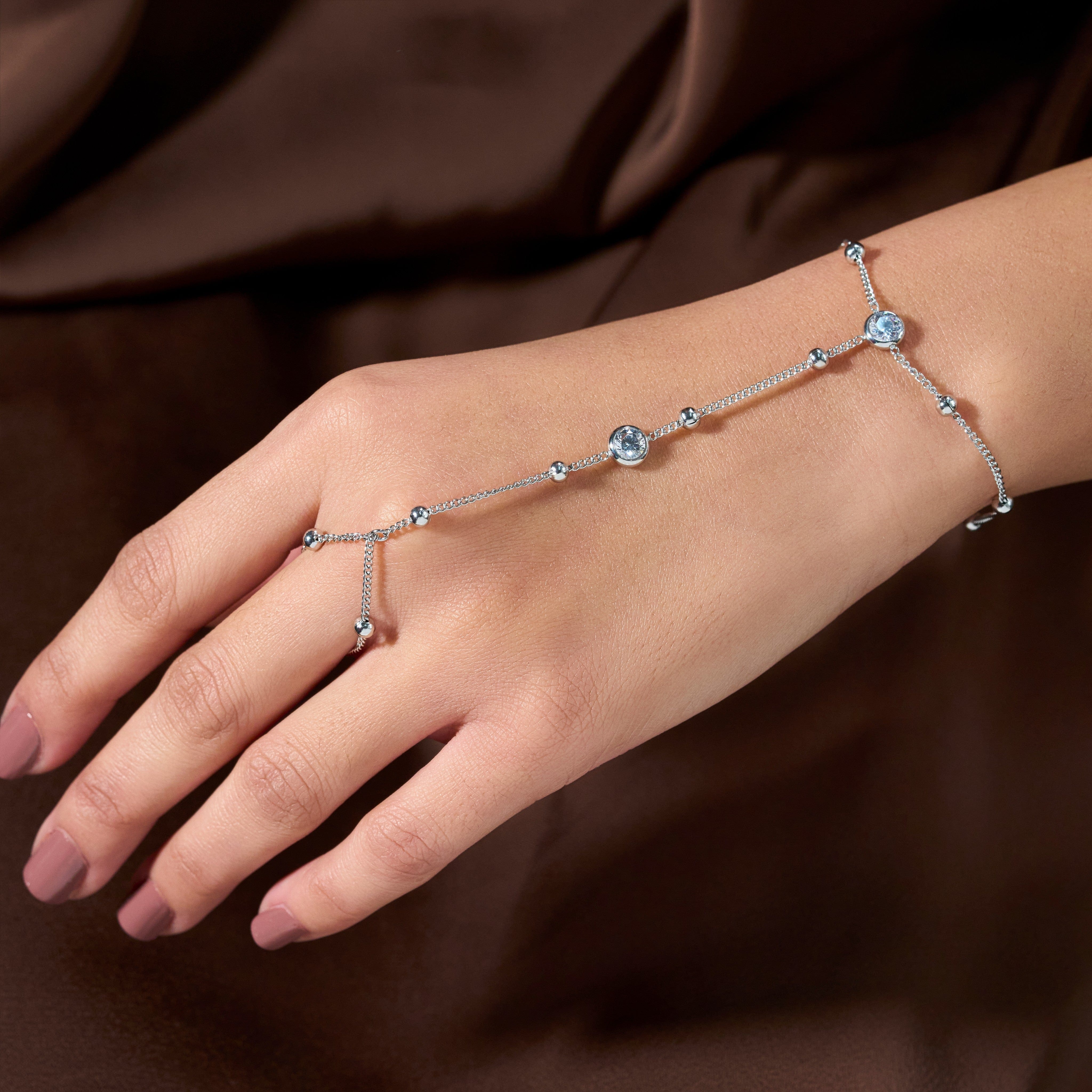 Silver Cascade Ring Chain Bracelet