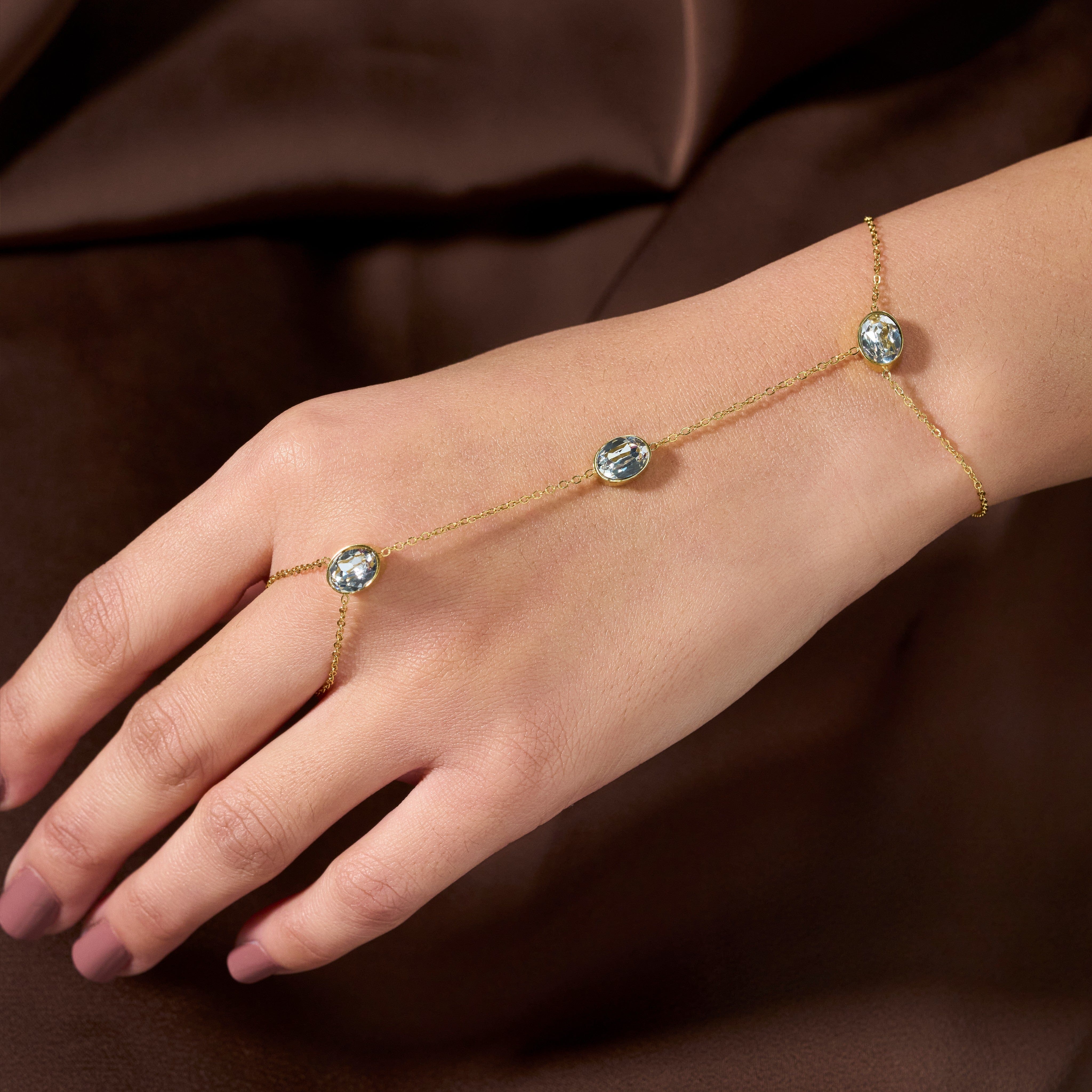 Golden Petal Ring Chain Bracelet
