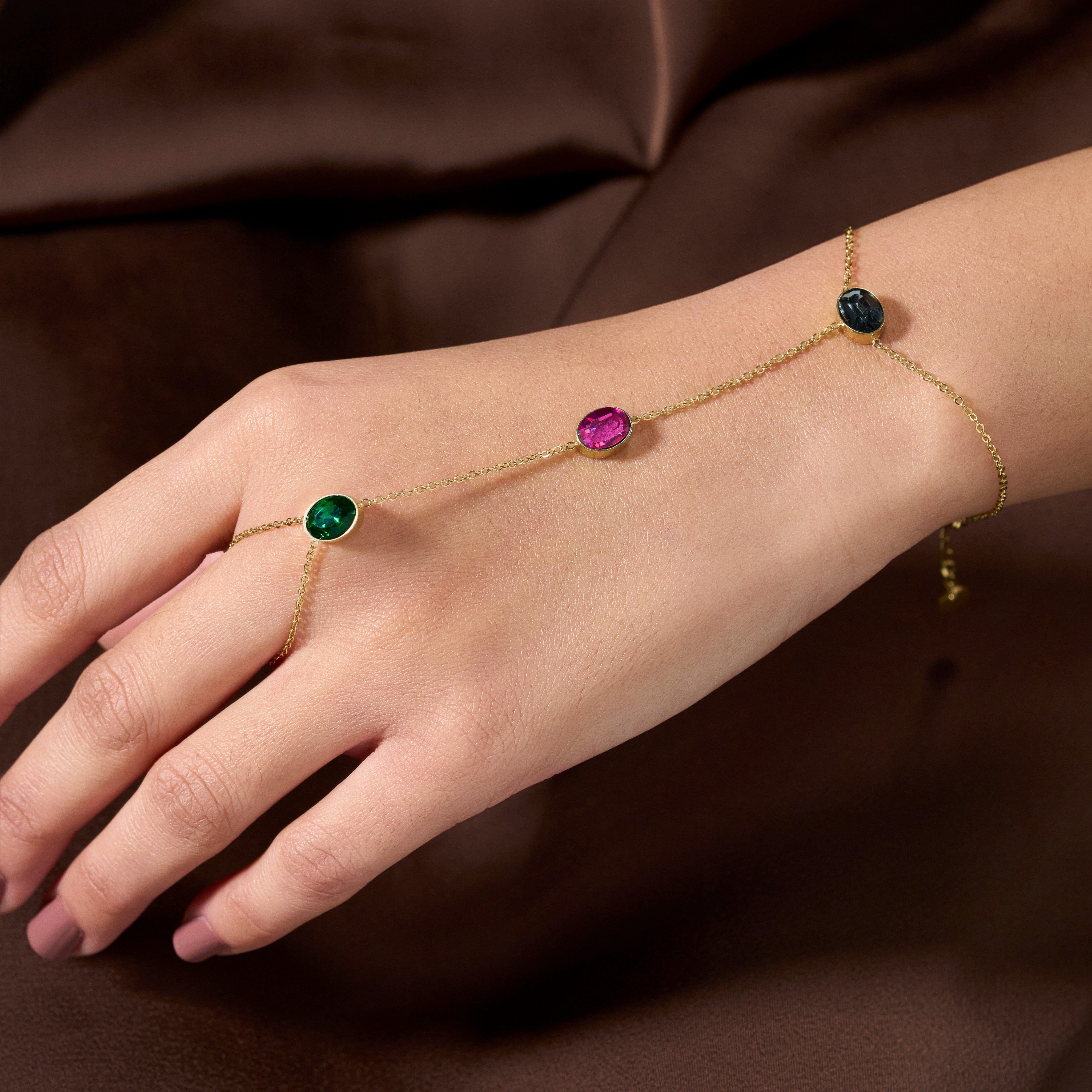 Multi Stone Gold Ring Chain Bracelet