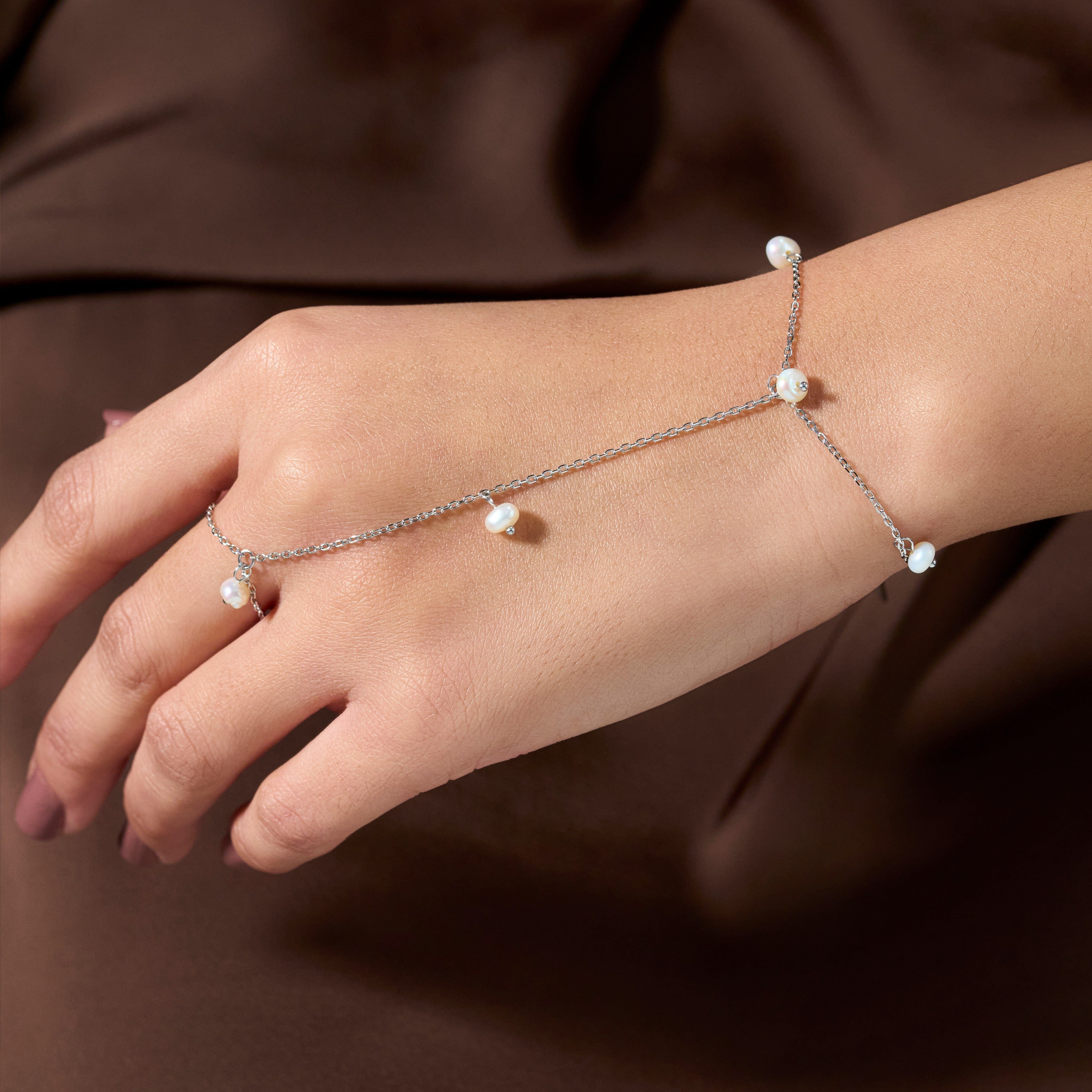 Pearl Blossom Silver Ring Chain Bracelet