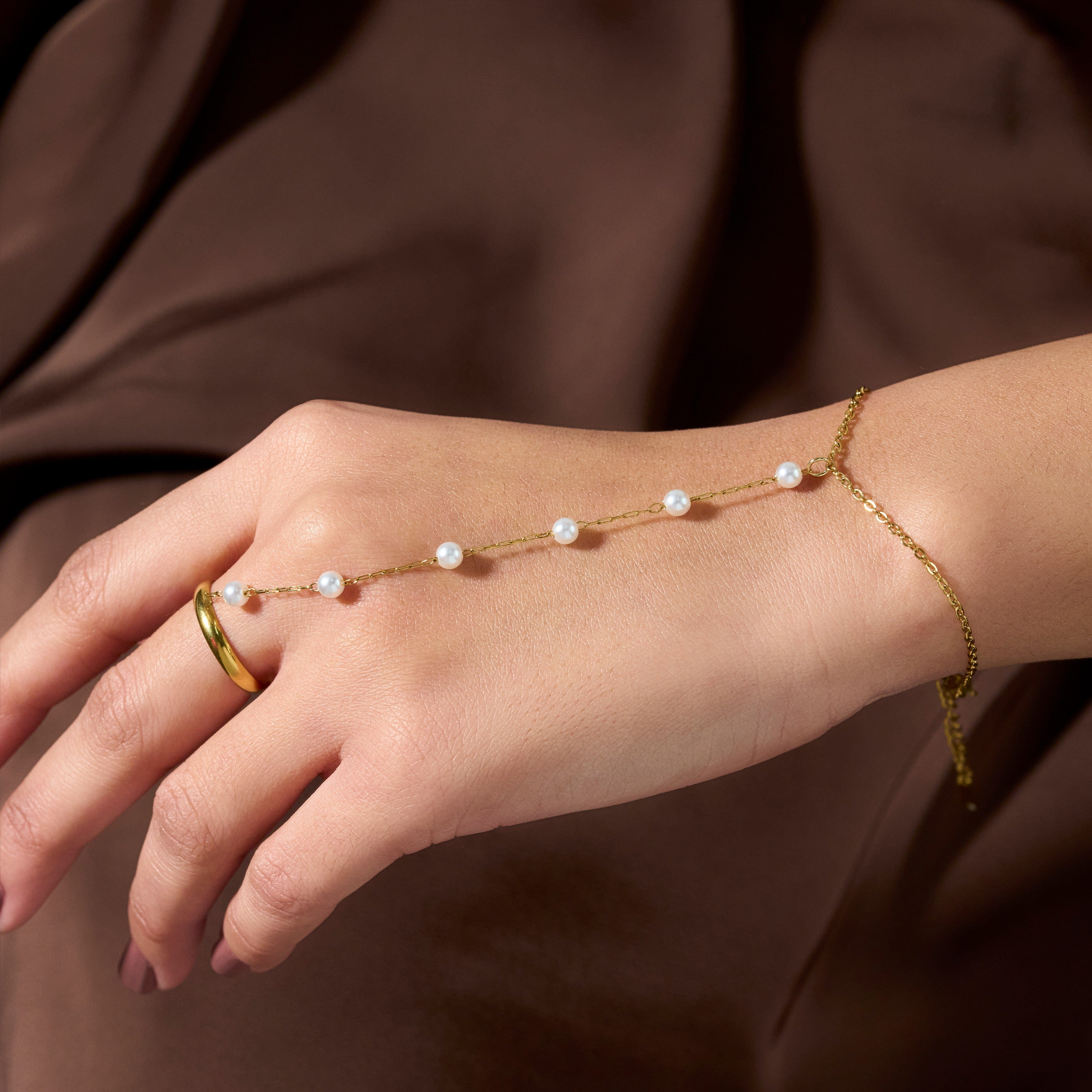 Whisper Pearl  Ring Chain Bracelet